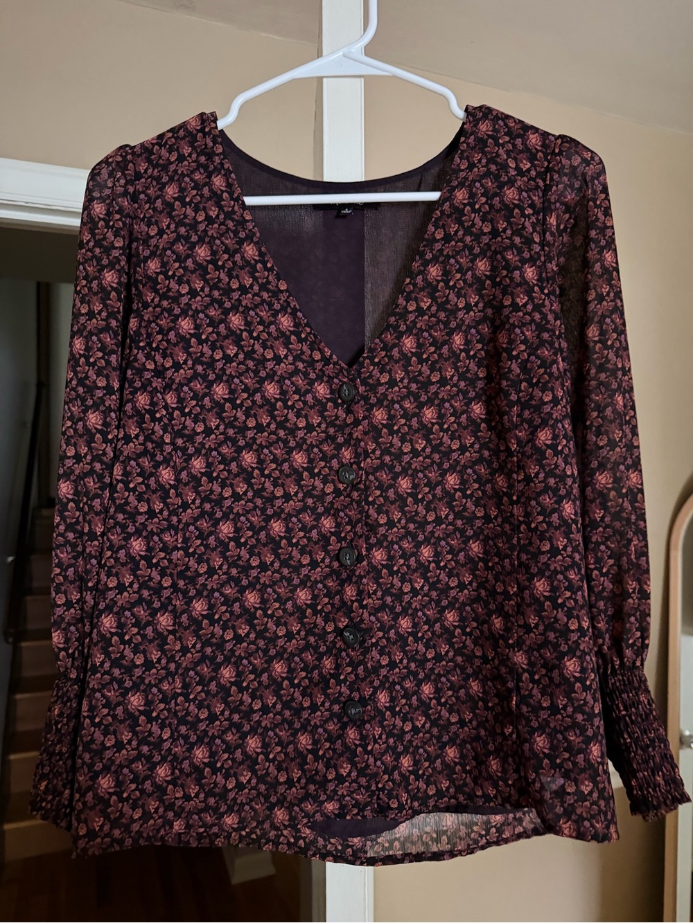 Madewell Burgundy Floral Button-Front Blouse